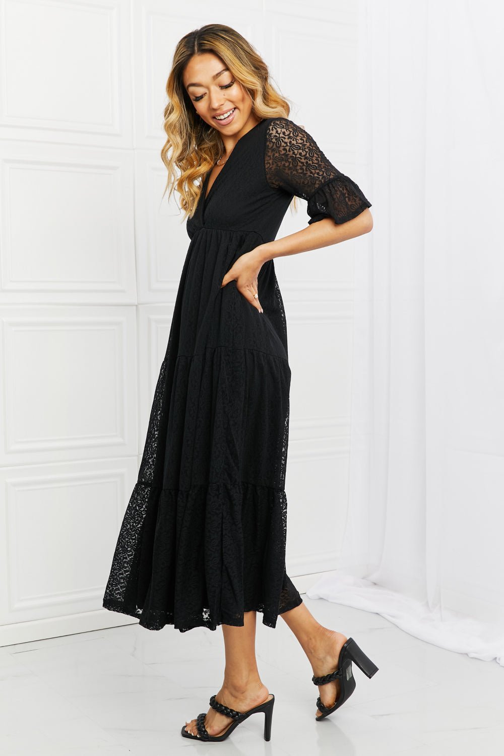 P & Rose Lovely Lace Full Size Tiered Dress - Dress - Black - Bella Bourget