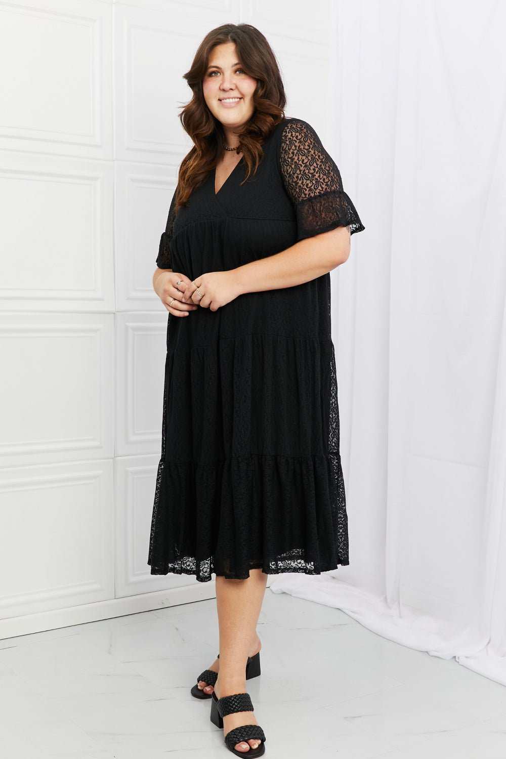 P & Rose Lovely Lace Full Size Tiered Dress - Dress - Black - Bella Bourget