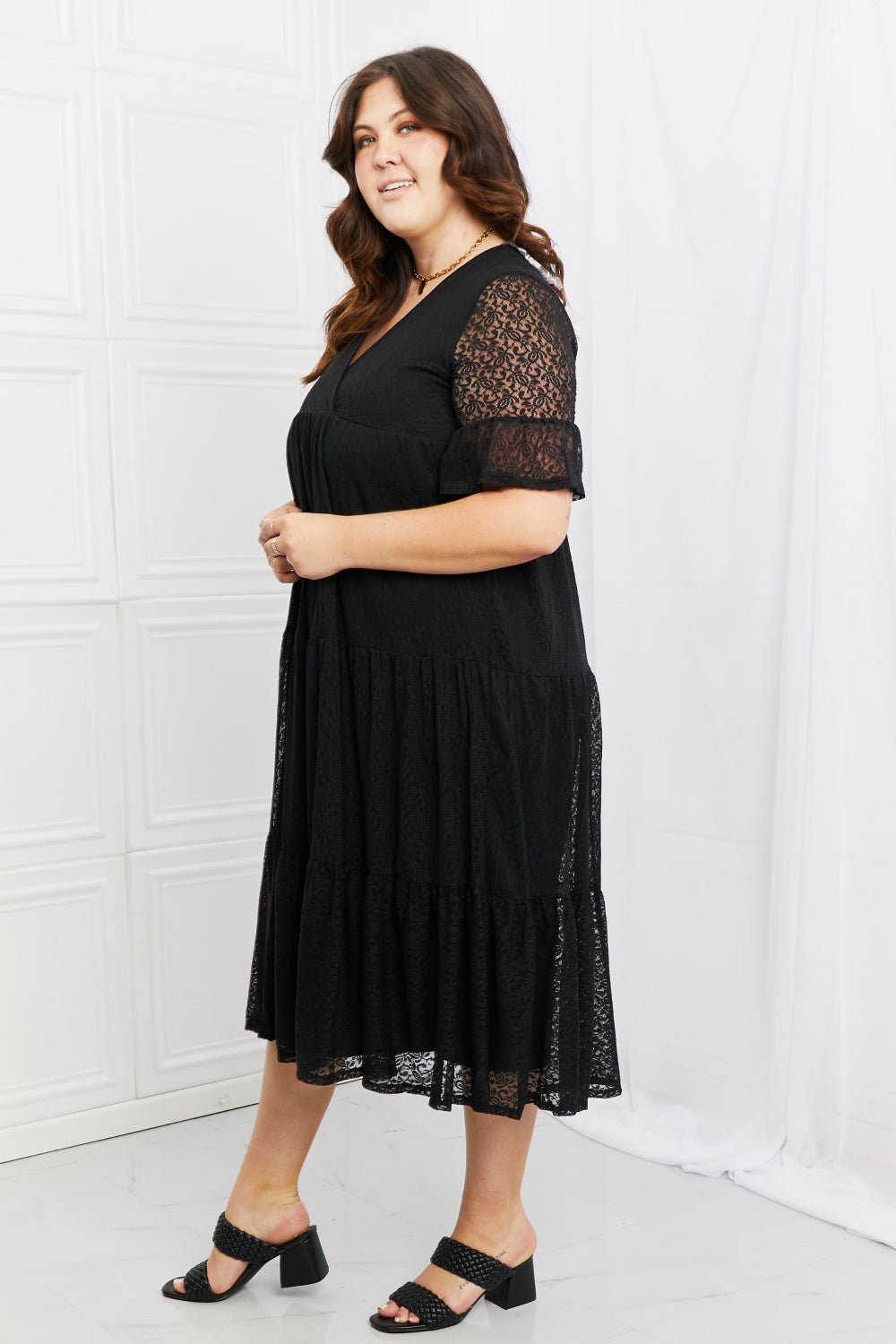 P & Rose Lovely Lace Full Size Tiered Dress - Dress - Black - Bella Bourget