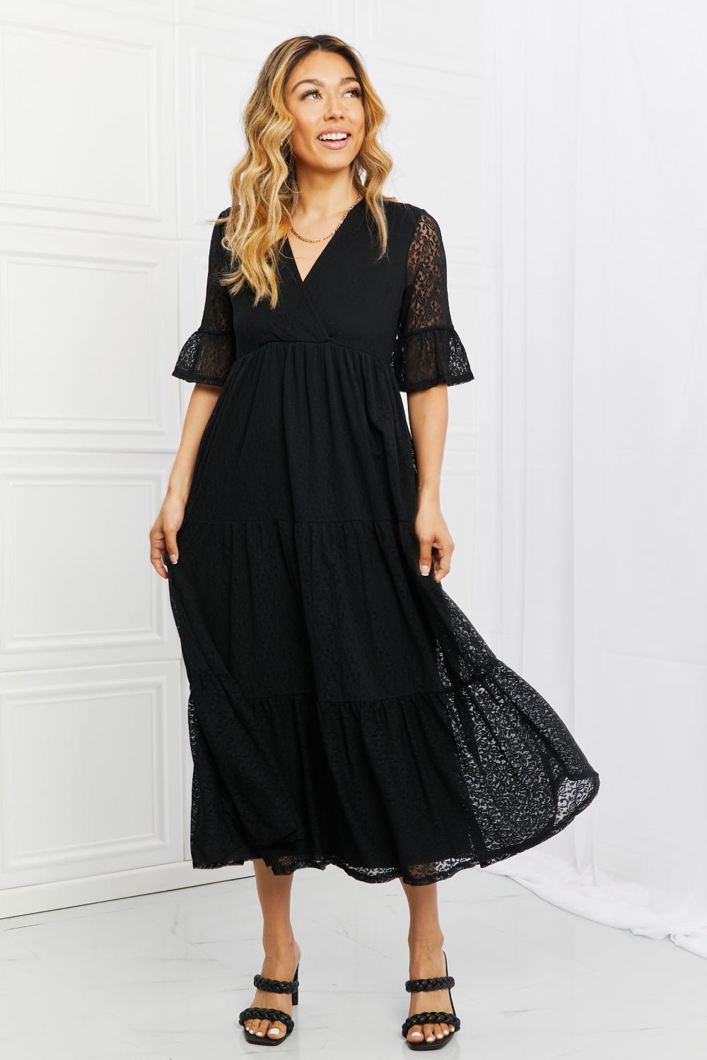 P & Rose Lovely Lace Full Size Tiered Dress - Dress - Black - Bella Bourget