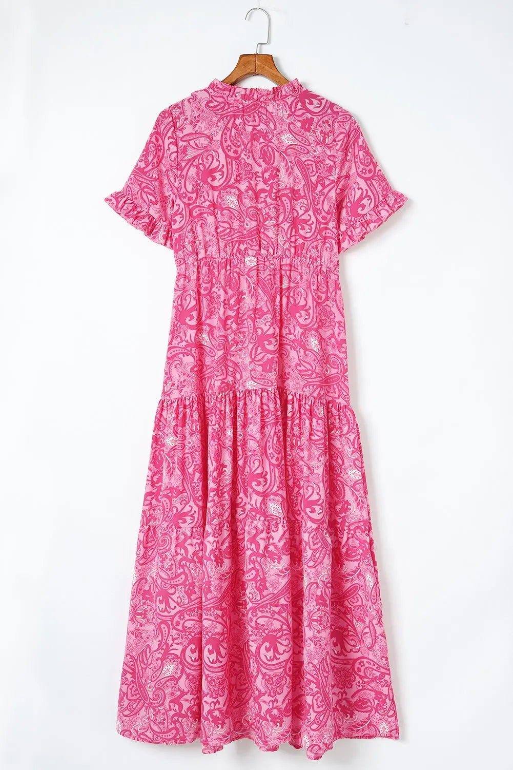 Paisley Print Flounce Sleeve Maxi Dress - Dress - Hot Pink - Bella Bourget