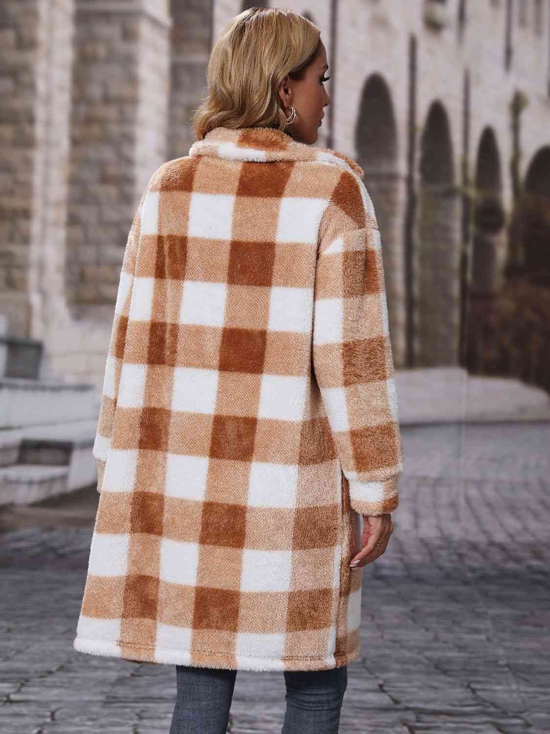 Plaid Button Down Coat - Coat - Chestnut - Bella Bourget