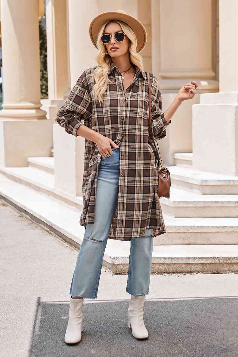 Plaid Long Coat - Coat - Chocolate - Bella Bourget