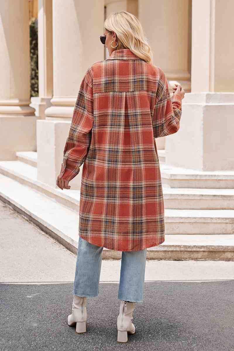 Plaid Long Coat - Coat - Brick Red - Bella Bourget