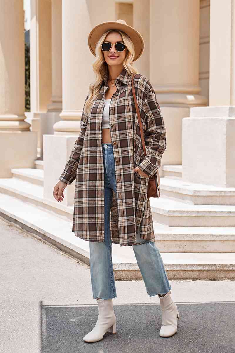 Plaid Long Coat - Coat - Chocolate - Bella Bourget