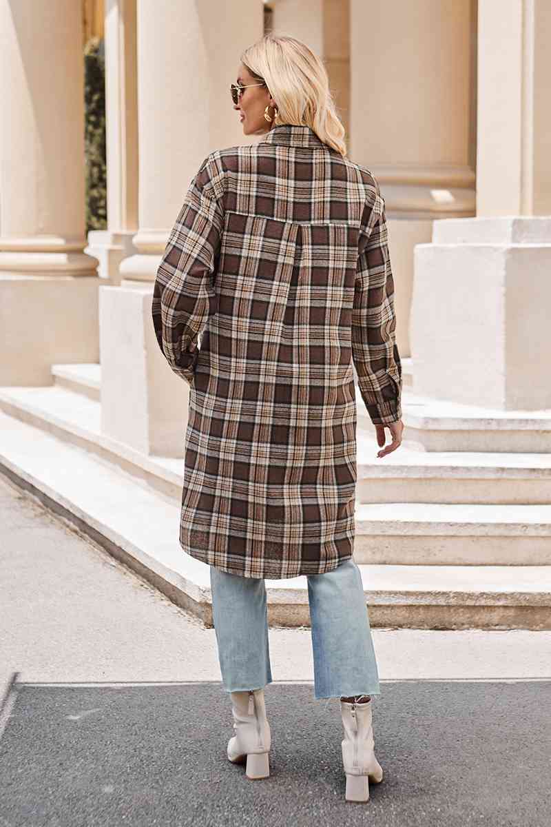 Plaid Long Coat - Coat - Chocolate - Bella Bourget