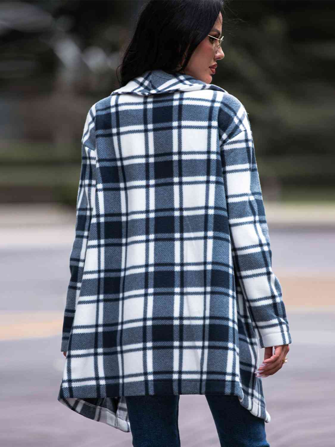 Plaid Coat with Pockets - Coat - Black - Bella Bourget