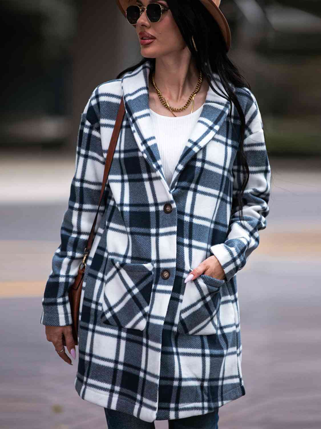 Plaid Coat with Pockets - Coat - Black - Bella Bourget