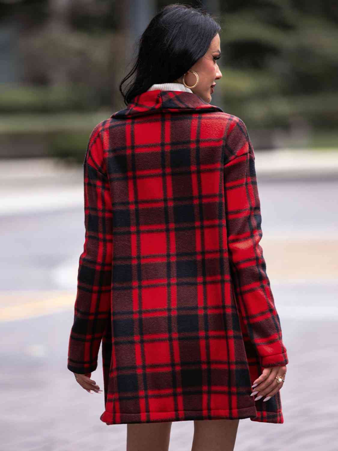 Plaid Coat with Pockets - Coat - Deep Red - Bella Bourget