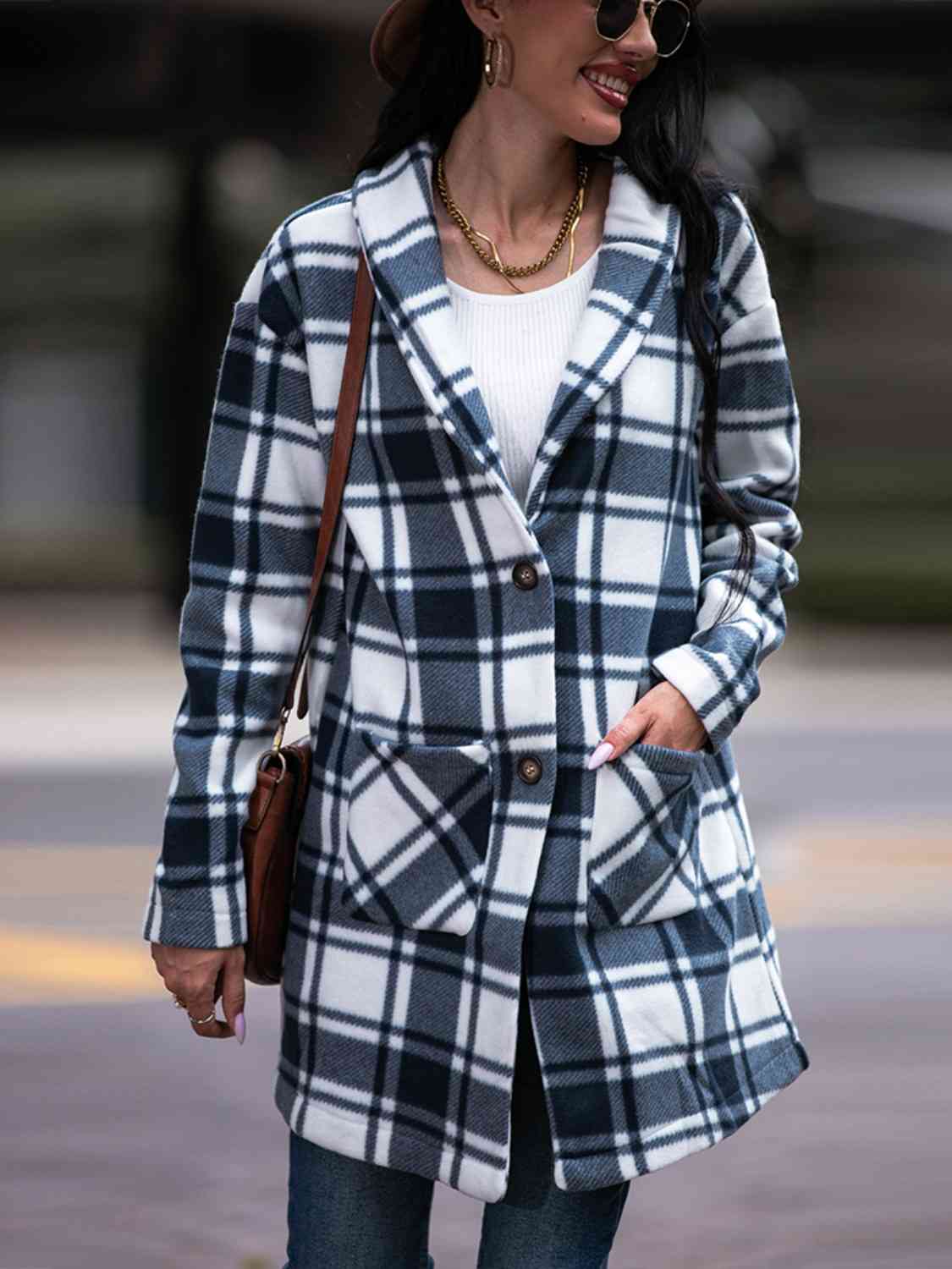 Plaid Coat with Pockets - Coat - Black - Bella Bourget