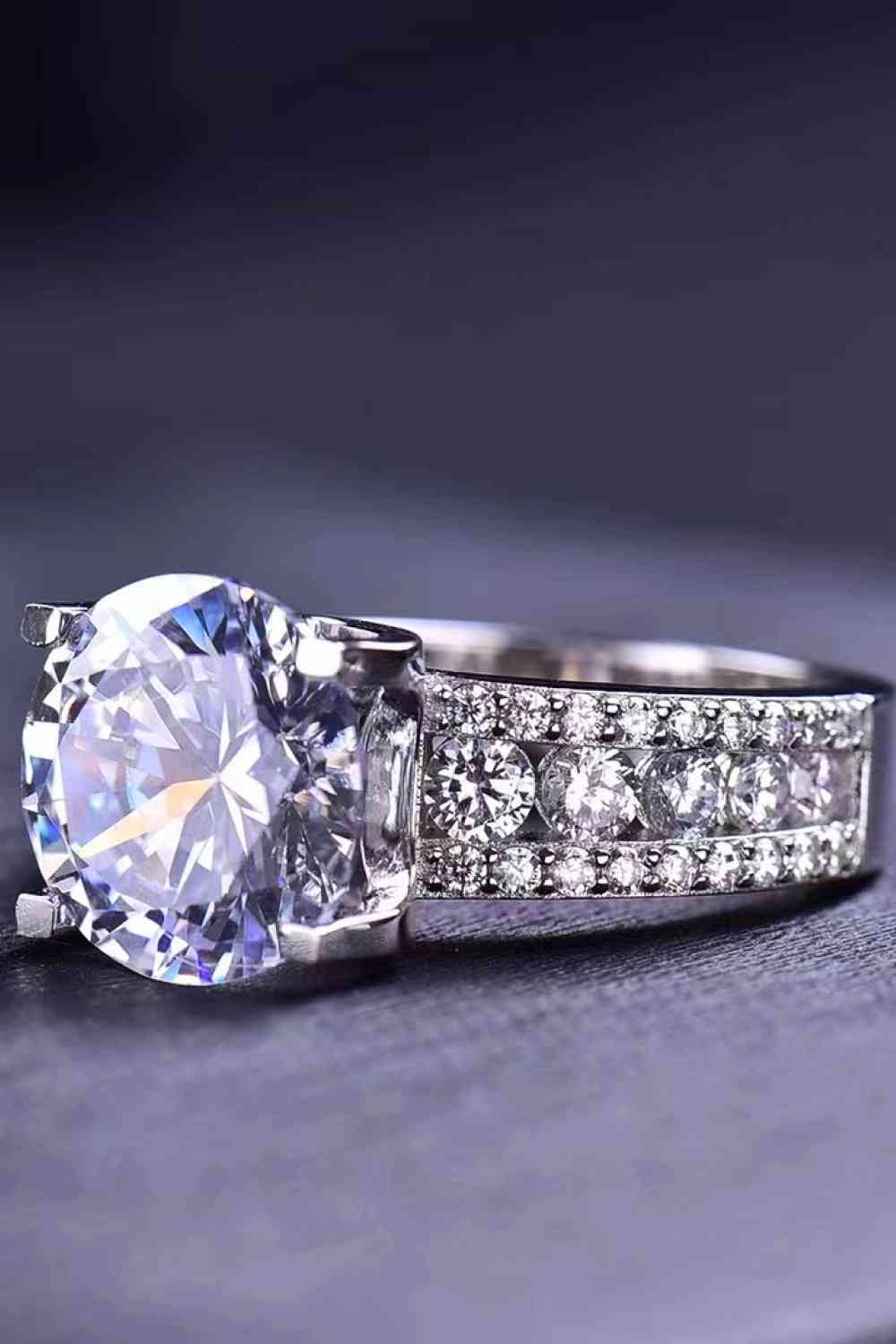 Platinum - Plated 5 Carat Moissanite Side Stone Ring - Ring - Silver - Bella Bourget