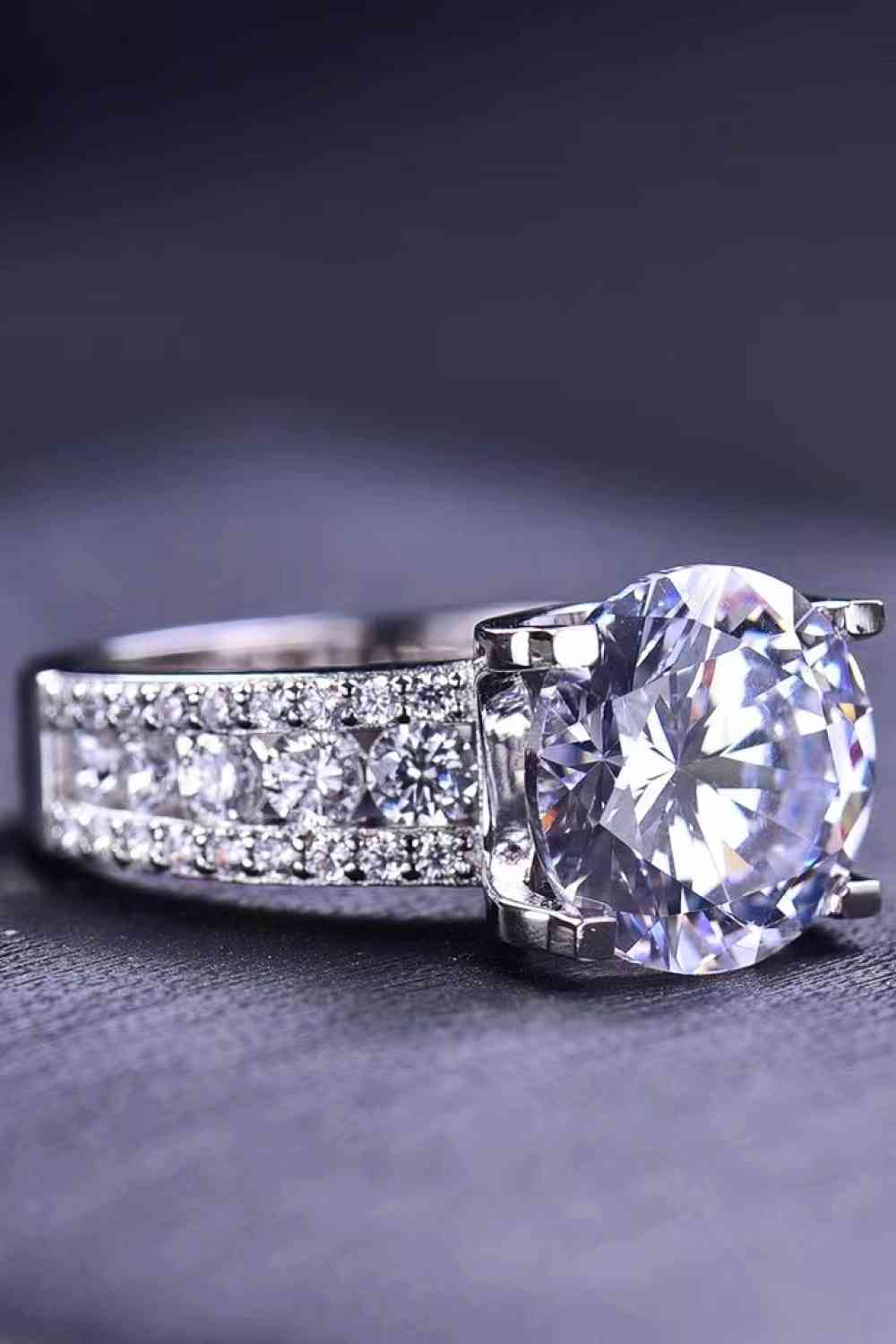 Platinum - Plated 5 Carat Moissanite Side Stone Ring - Ring - Silver - Bella Bourget