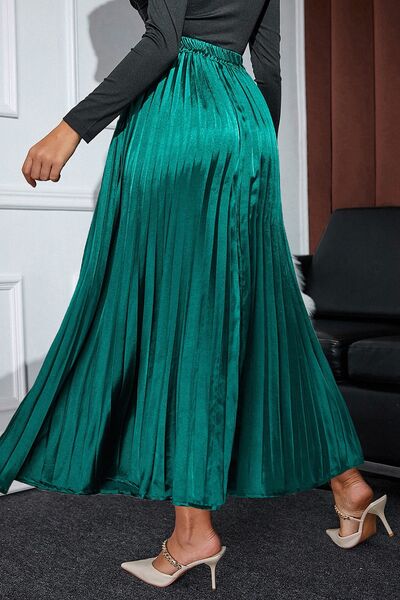 Pleated Elastic Waist Midi Skirt - Skirt - Teal - Bella Bourget