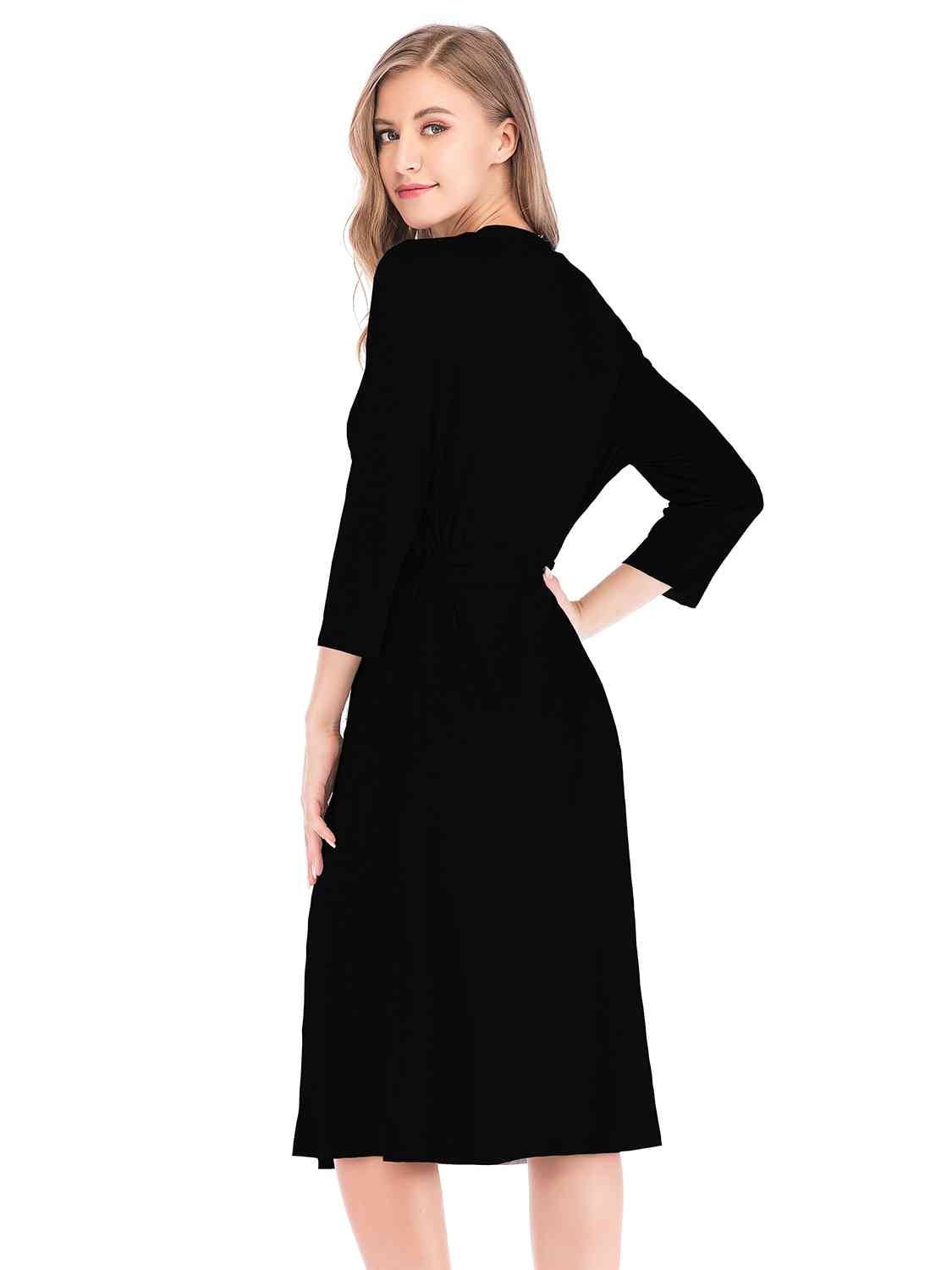 Plunge Tie Front Robe - Robe - Black - Bella Bourget