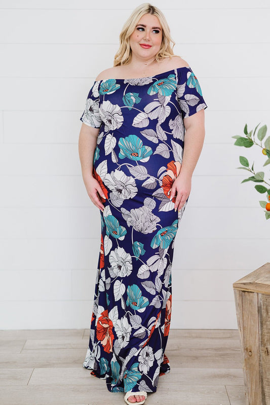 Plus Size Floral Off - Shoulder Short Sleeve Fishtail Dress - Dress - Floral - Bella Bourget