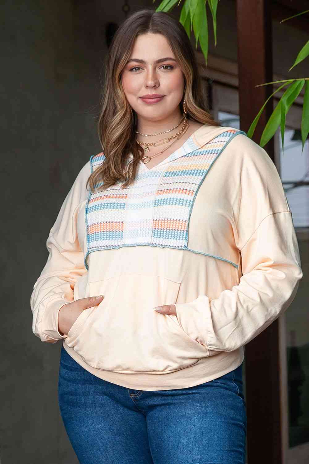 Plus Size Hoodie with Front Pocket - Full Size Hoodie - Ivory - Bella Bourget