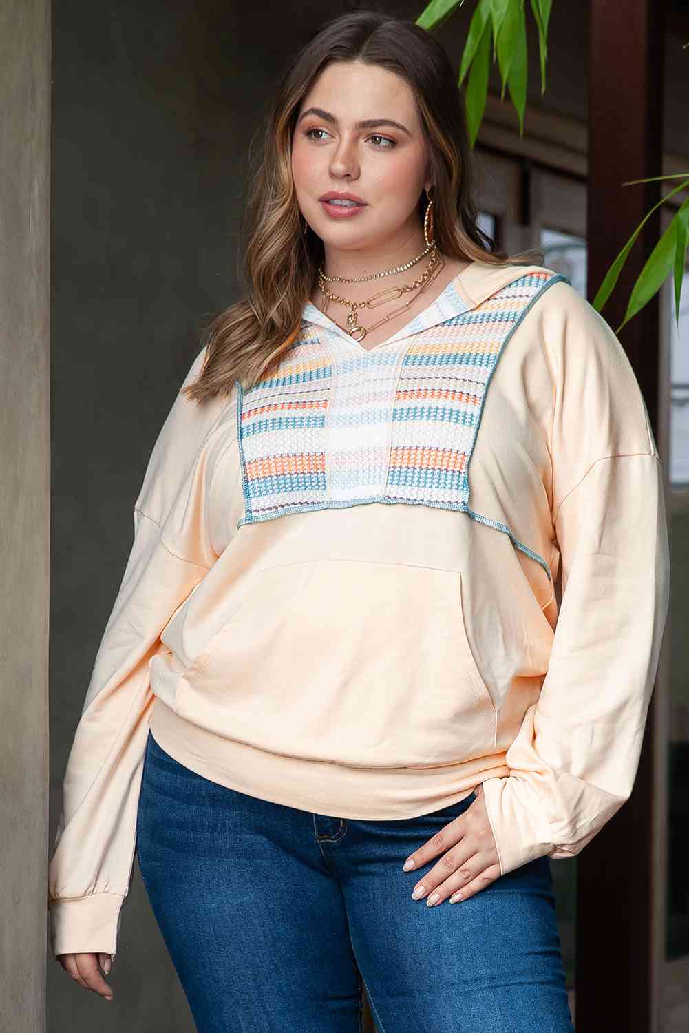 Plus Size Hoodie with Front Pocket - Full Size Hoodie - Ivory - Bella Bourget