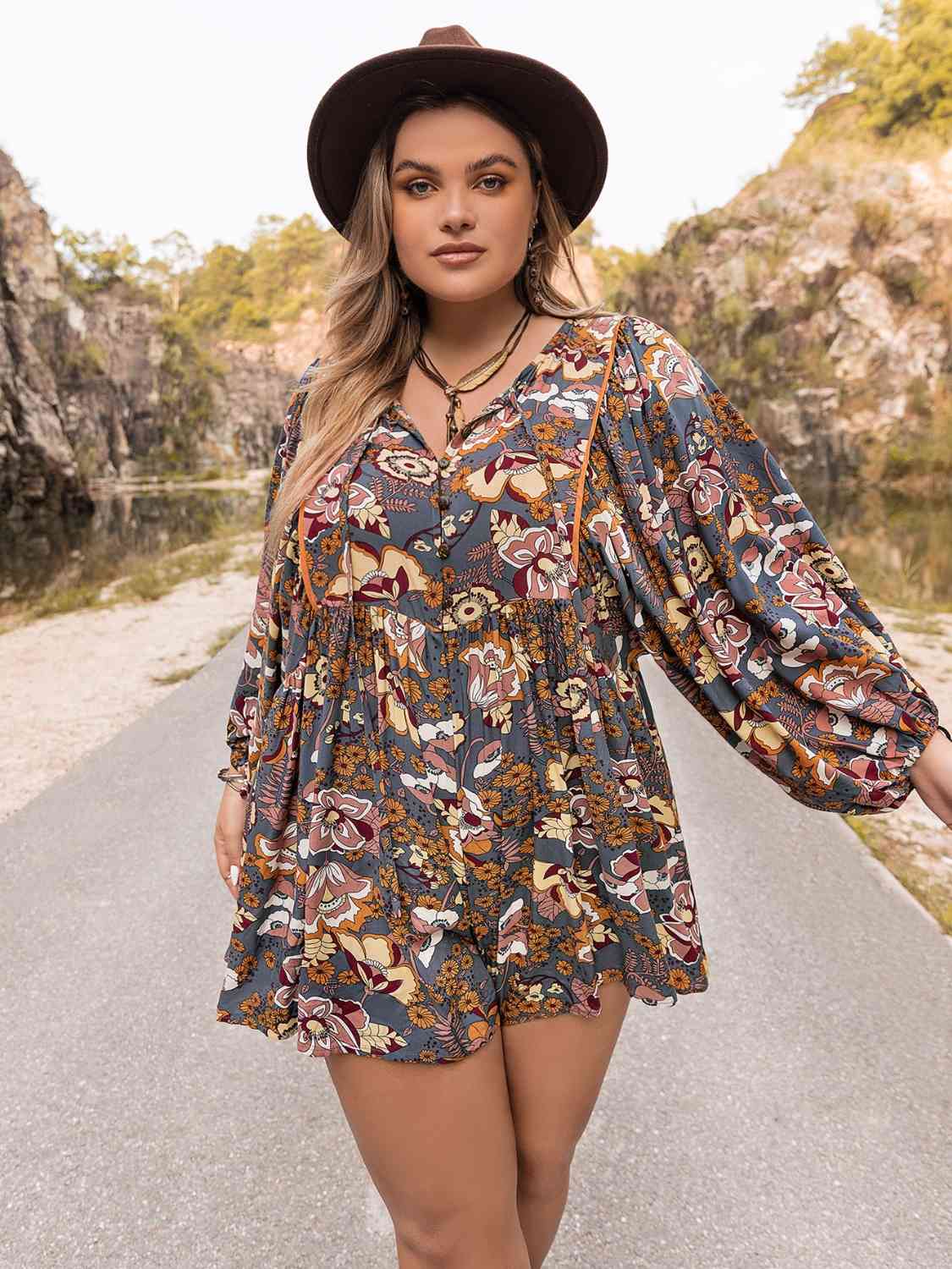 Plus Size Long Sleeve Romper - Full Size Romper - French Blue - Bella Bourget