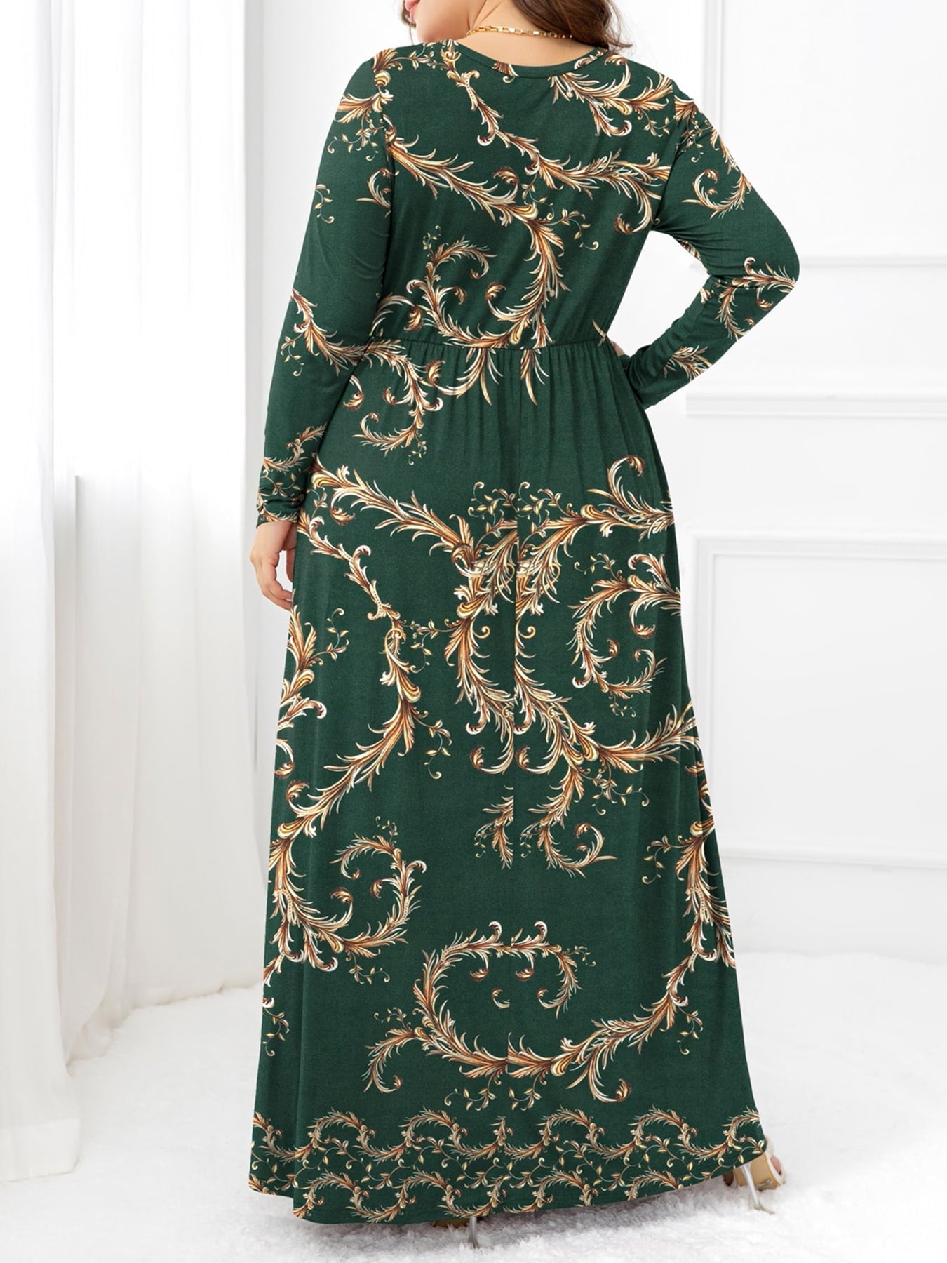 Plus Size Round Neck Maxi Dress with Pockets - Full Size Dress - Green - Bella Bourget