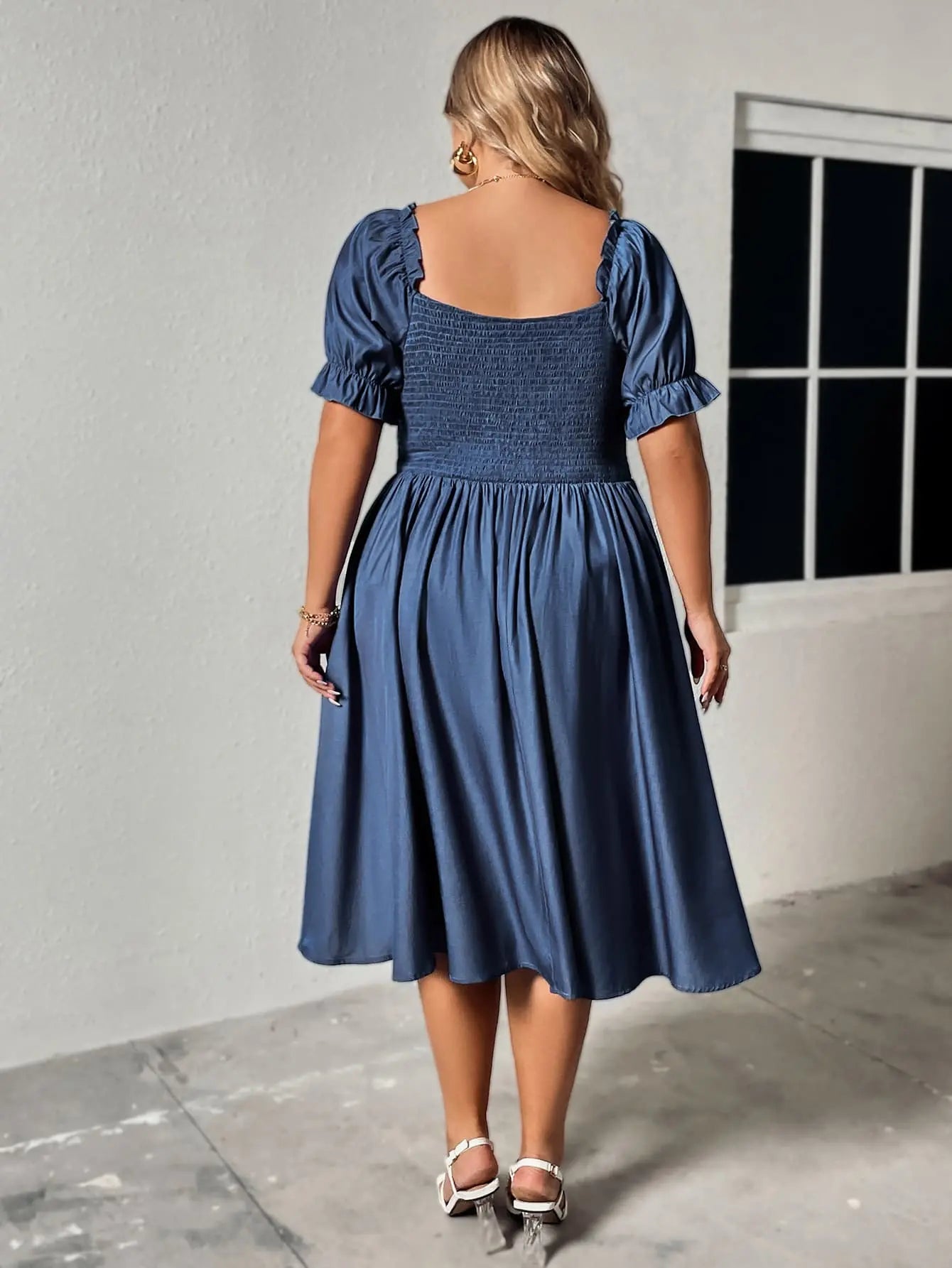 Plus Size Ruched Sweetheart Neck Dress - Dress - Cobalt Blue - Bella Bourget