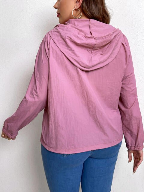 Plus Size Zip - Up Drawstring Hooded Jacket with Pockets - Full Size Hoodie - Moonlit Mauve - Bella Bourget