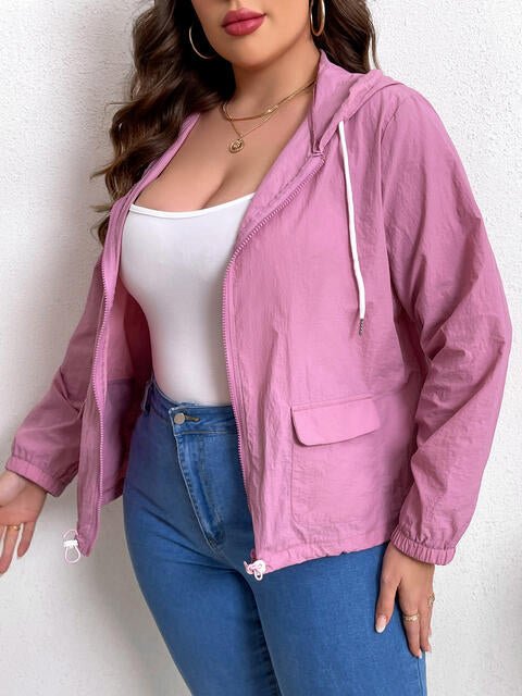 Plus Size Zip - Up Drawstring Hooded Jacket with Pockets - Full Size Hoodie - Moonlit Mauve - Bella Bourget