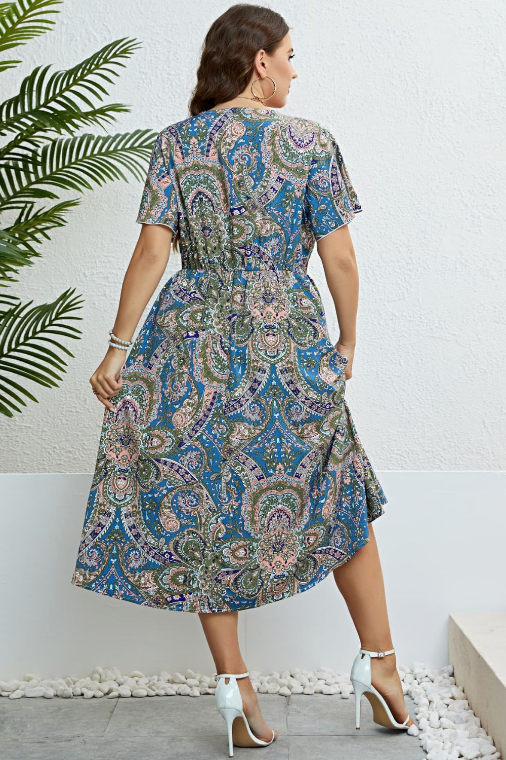 Printed Flutter Sleeve Midi Dress - Dress - Multicolor - Bella Bourget