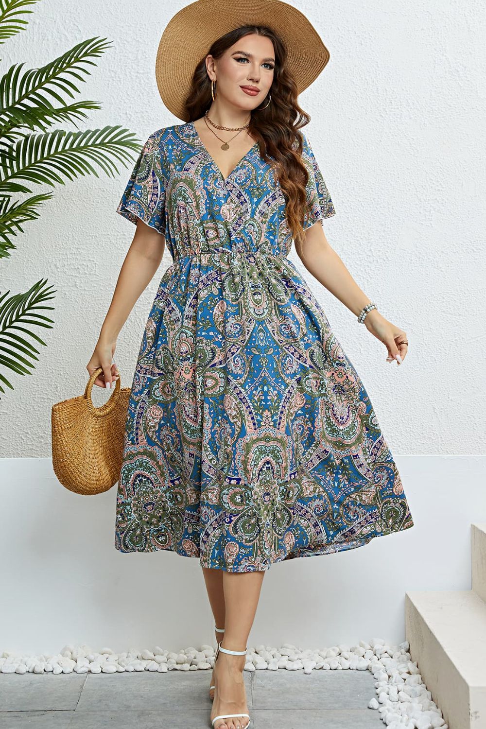 Printed Flutter Sleeve Midi Dress - Dress - Multicolor - Bella Bourget