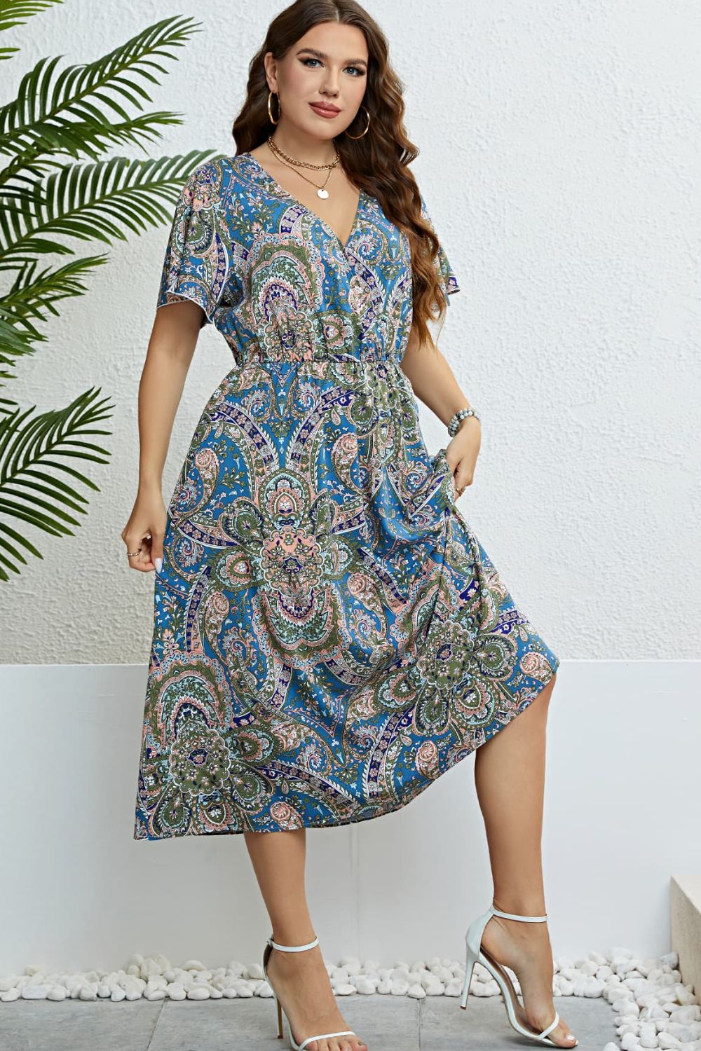 Printed Flutter Sleeve Midi Dress - Dress - Multicolor - Bella Bourget