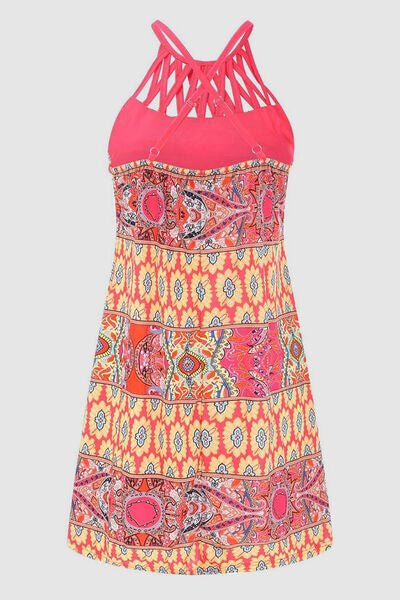 Printed Grecian Neck Mini Dress - Dress - Strawberry - Bella Bourget