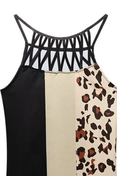 Printed Grecian Neck Mini Dress - Dress - Khaki - Bella Bourget