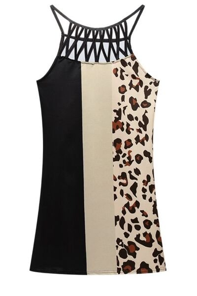 Printed Grecian Neck Mini Dress - Dress - Khaki - Bella Bourget