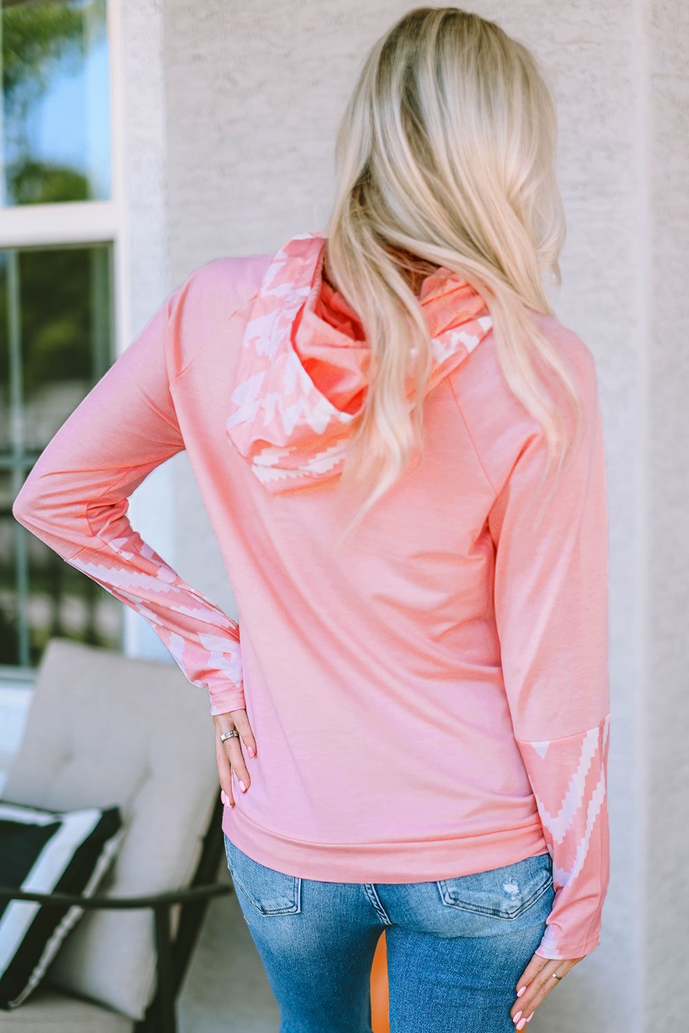 Printed Long Sleeve Hoodie with Pocket - Hoodie - Blush Pink - Bella Bourget