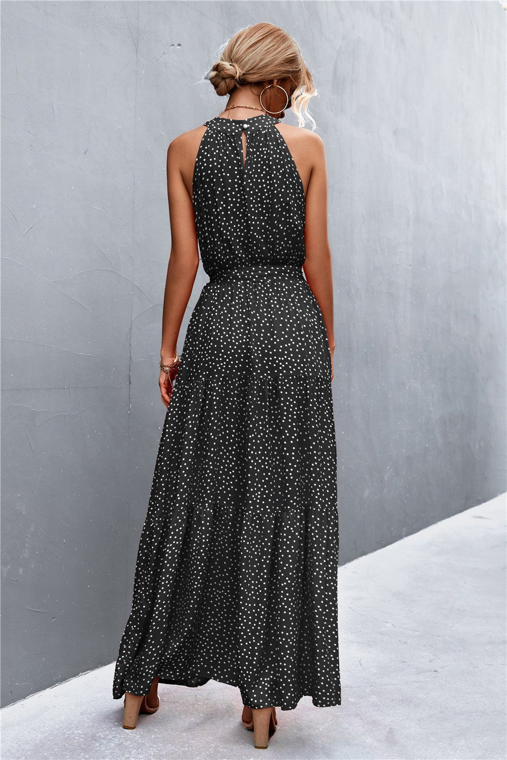 Printed Sleeveless Tie Waist Maxi Dress - Dress - Black - Bella Bourget