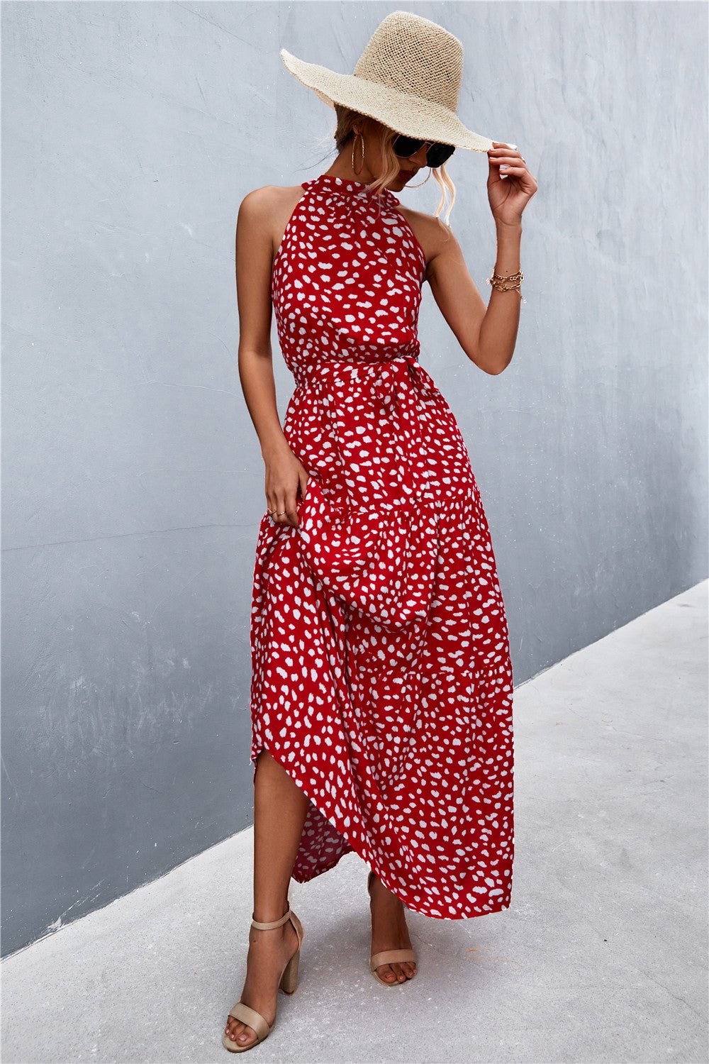 Printed Sleeveless Tie Waist Maxi Dress - Dress - Scarlett - Bella Bourget