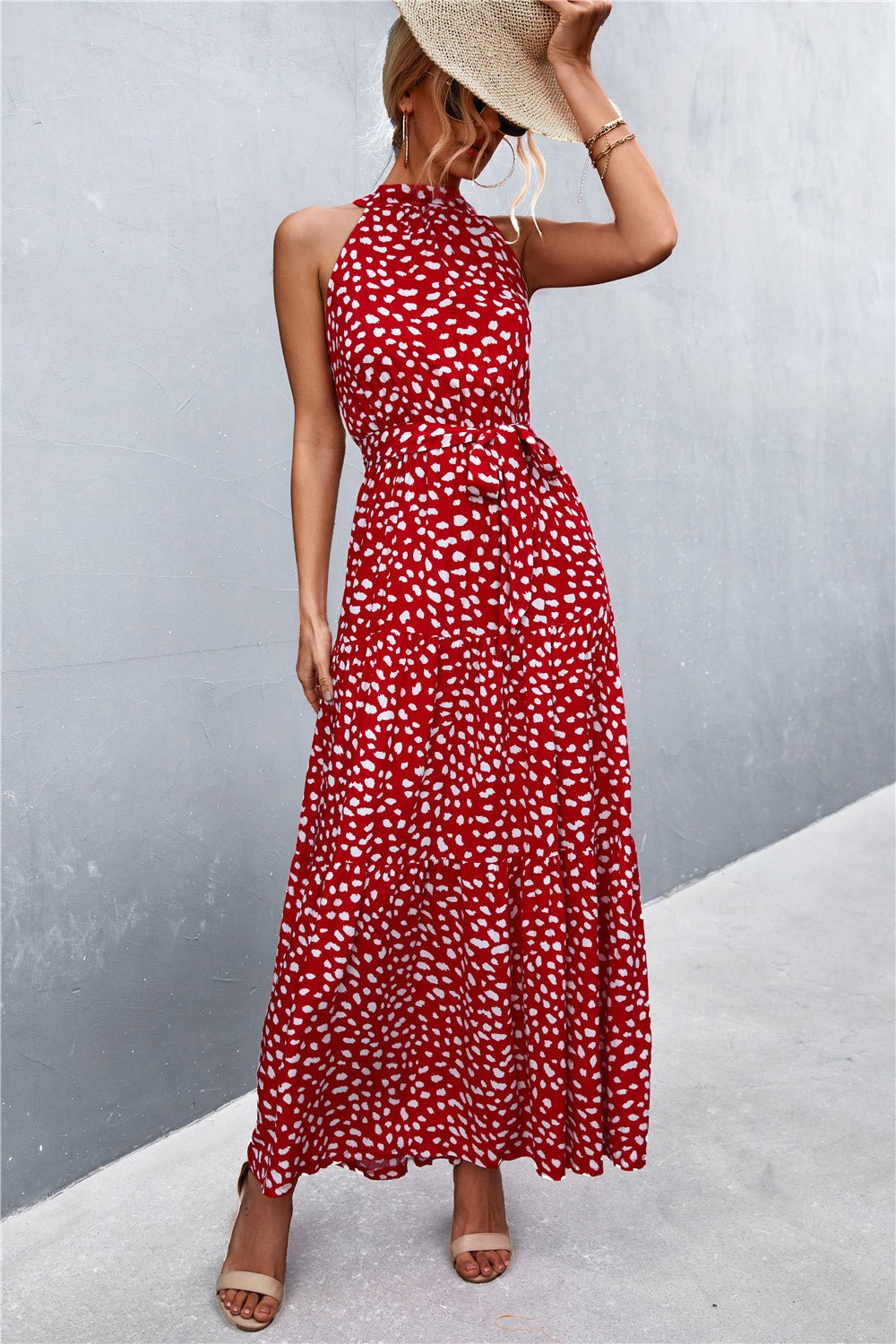 Printed Sleeveless Tie Waist Maxi Dress - Dress - Scarlett - Bella Bourget