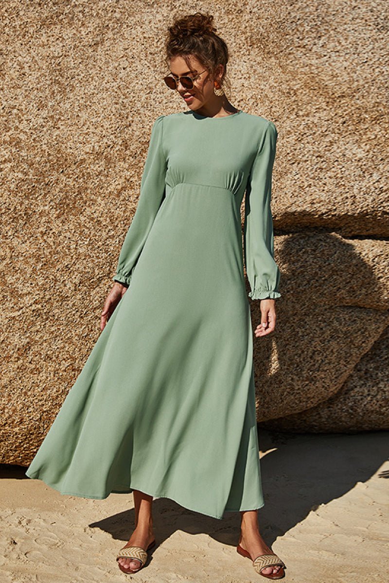 Puff Sleeve Flounce Dress - Dress - Light Green - Bella Bourget