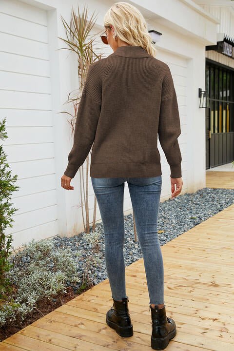 Quarter - Zip Collared Neck Sweater - Sweater - Coffee Brown - Bella Bourget