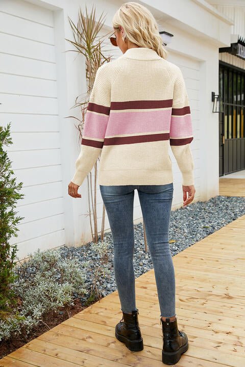 Quarter - Zip Collared Neck Sweater - Sweater - Cream - Bella Bourget