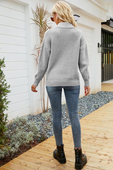 Quarter - Zip Collared Neck Sweater - Sweater - Light Gray - Bella Bourget