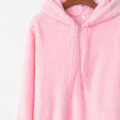 Quarter - Zip Drawstring Teddy Hoodie - Hoodie - Blush Pink - Bella Bourget