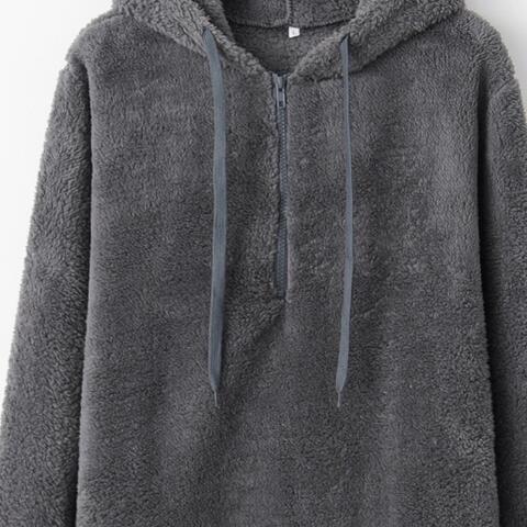 Quarter - Zip Drawstring Teddy Hoodie - Hoodie - Charcoal - Bella Bourget