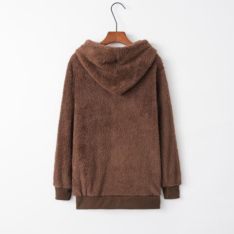 Quarter - Zip Drawstring Teddy Hoodie - Hoodie - Chestnut - Bella Bourget