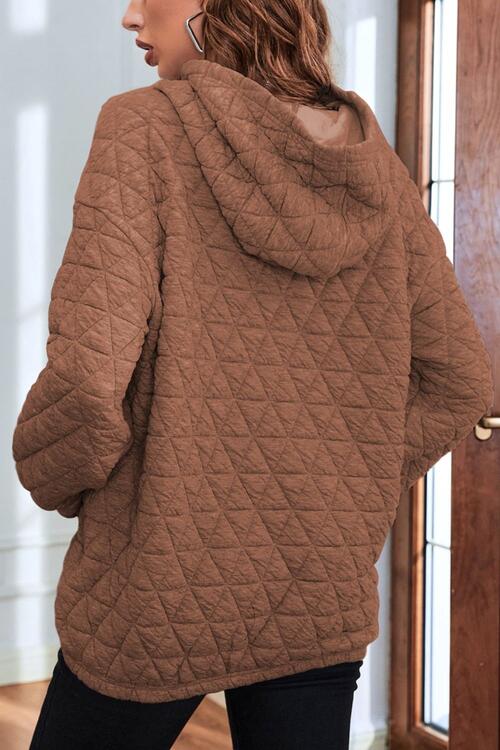 Quilted Long Sleeve Hoodie with Pocket - Hoodie - Chestnut - Bella Bourget