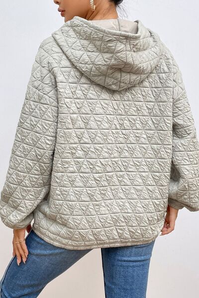 Quilted Long Sleeve Hoodie with Pocket - Hoodie - Light Gray - Bella Bourget