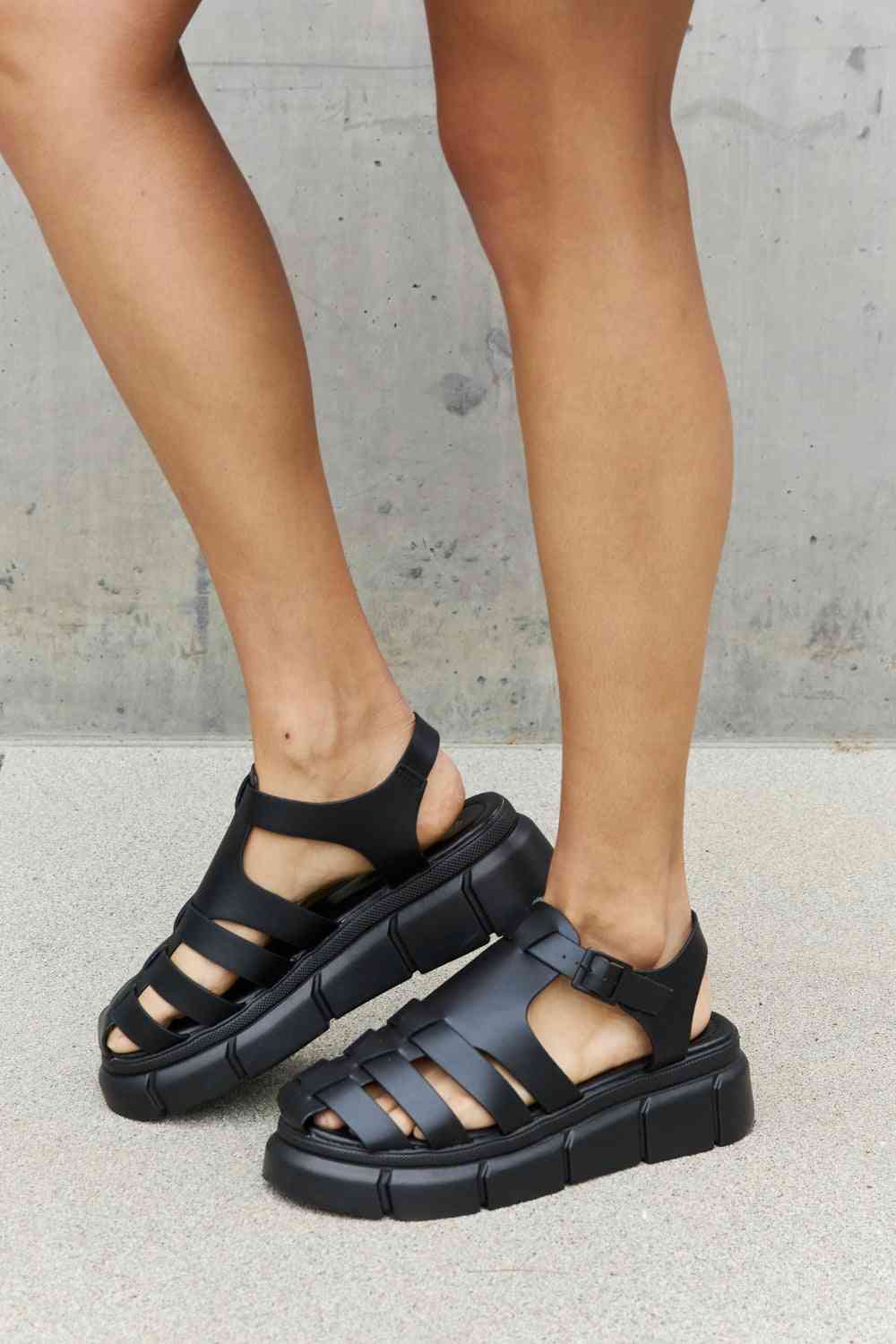 Qupid Platform Cage Stap Sandal in Black - shoes - Black - Bella Bourget