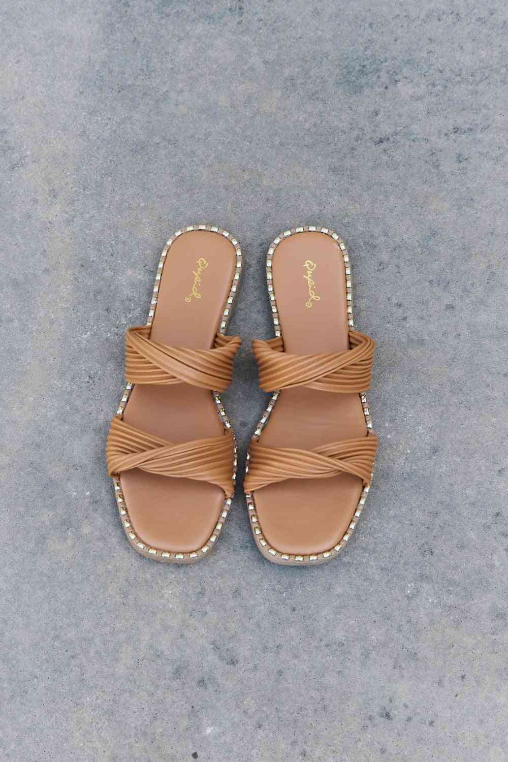 Qupid Summertime Fine Double Strap Twist Sandals - shoes - Camel - Bella Bourget