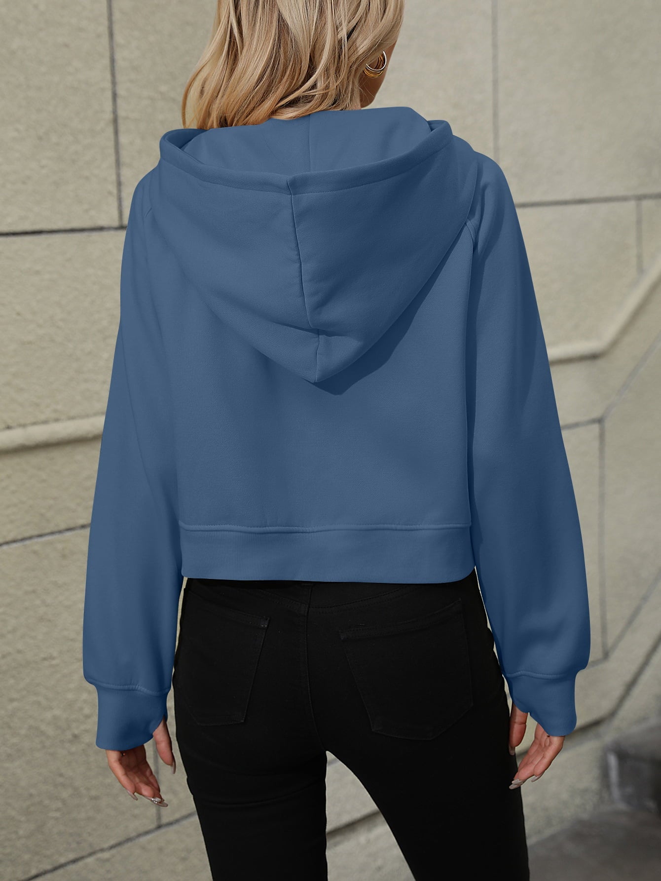 Raglan Sleeve Zip - Up Hoodie with Pocket - Hoodie - Peacock Blue - Bella Bourget