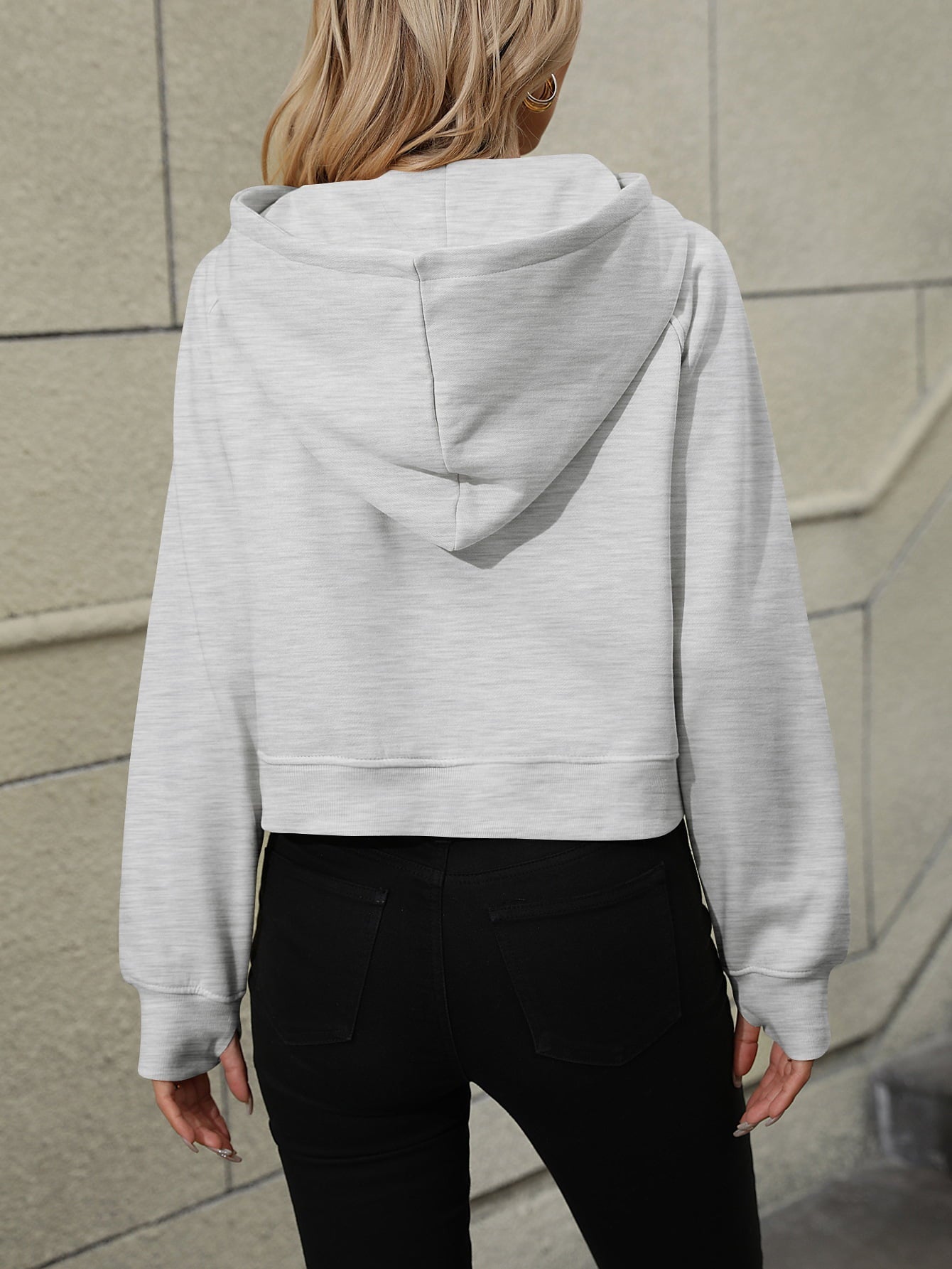 Raglan Sleeve Zip - Up Hoodie with Pocket - Hoodie - Light Gray - Bella Bourget