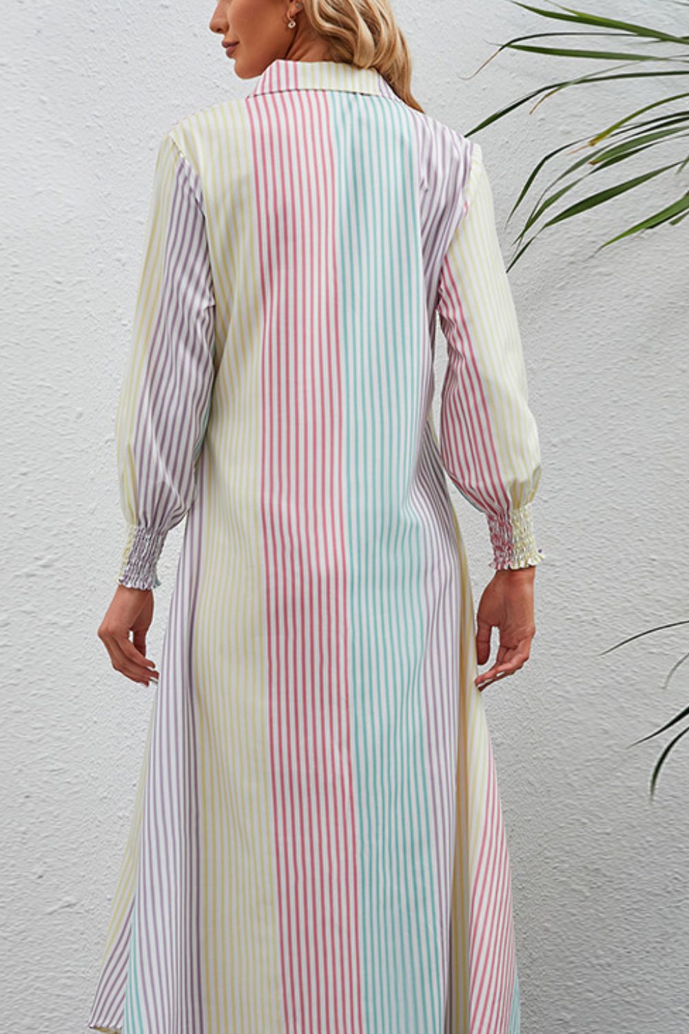 Rainbow Stripe Button - Up Maxi Shirt Dress - Dress - Stripe - Bella Bourget